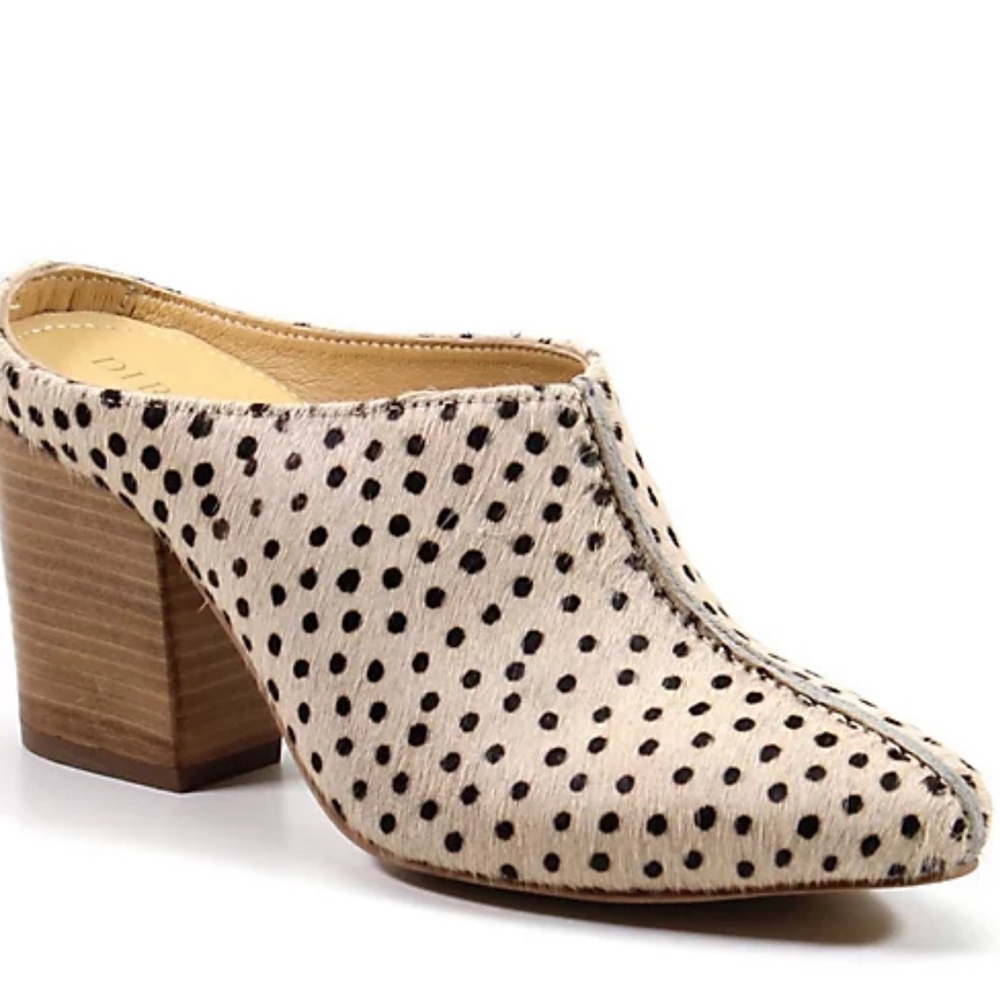 Diba True cow hair polka dot mules w/ wood wedge heel size 10 NEW IN BOX